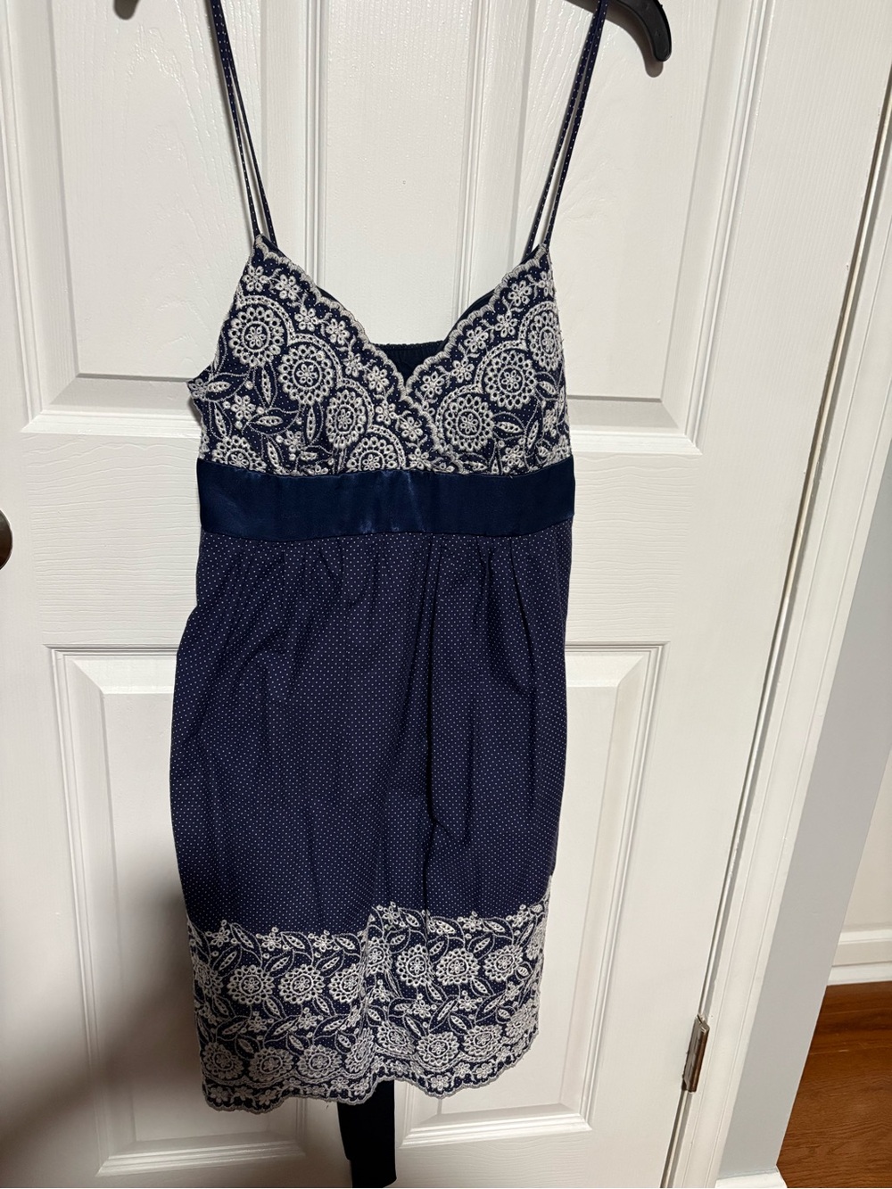 B. Smart Vintage Y2K Navy Blue Polka Dot Embroidered Sun Dress - Juniors Size 11